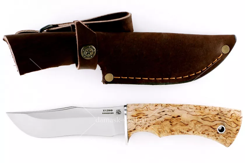 Нож Бизон(n) кованая сталь х12мф карельская берёза